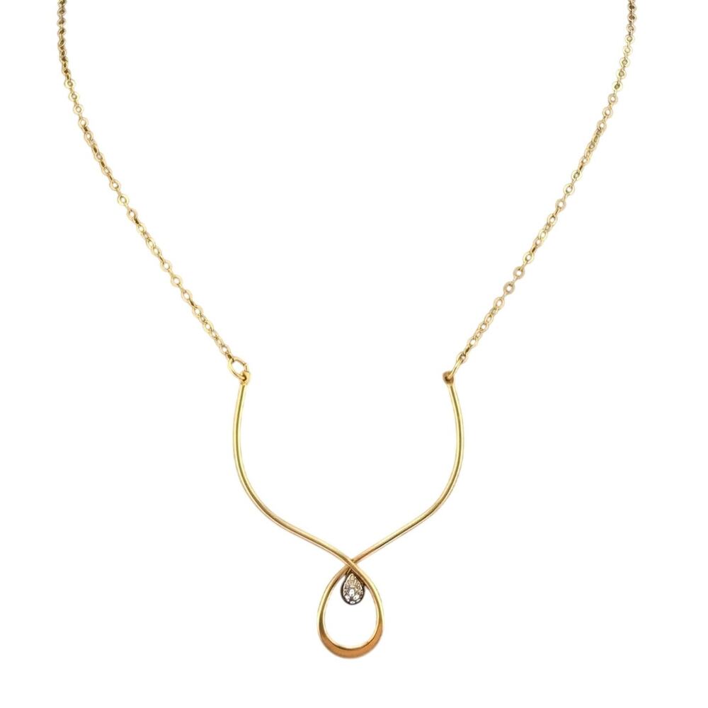 Vintage 14K GF Avon 1977 Diamond Chip .01 Carat Wishbone Pendant 14" Necklace
